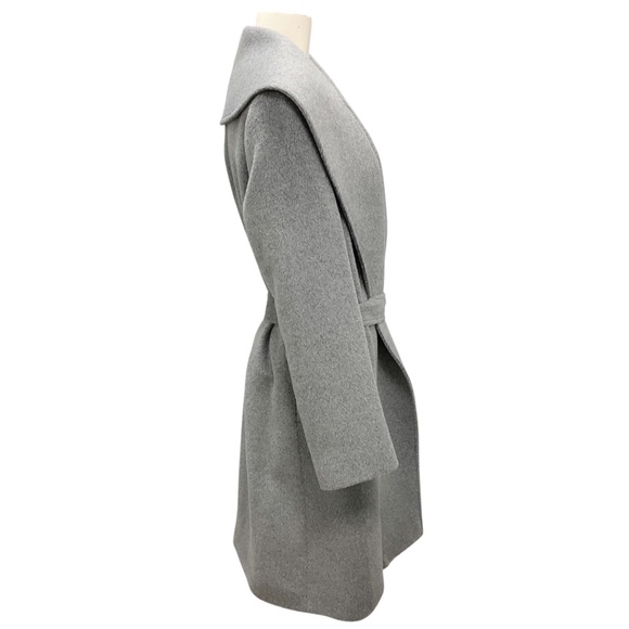 MALEJ GREY BELTED MID LENGTH WOOL COAT - Picture 2 of 4